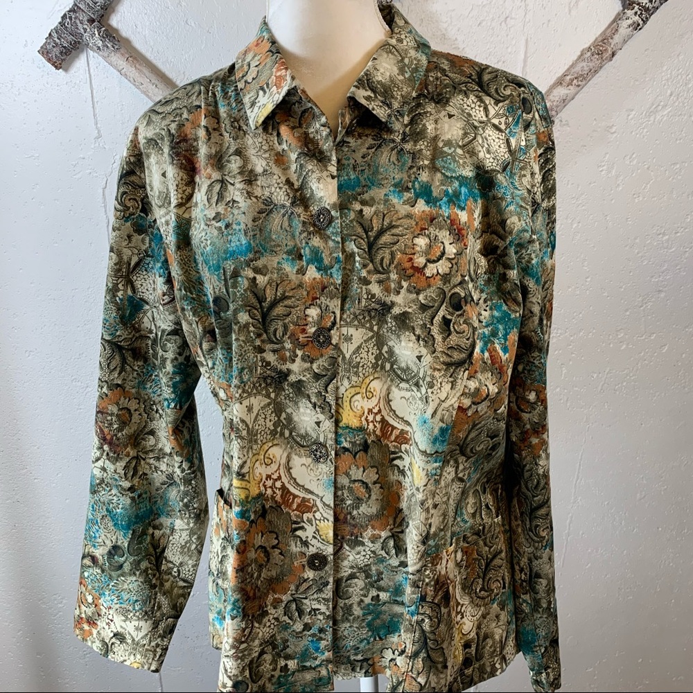 Chicos Patterned Button Front Jacket - image 1